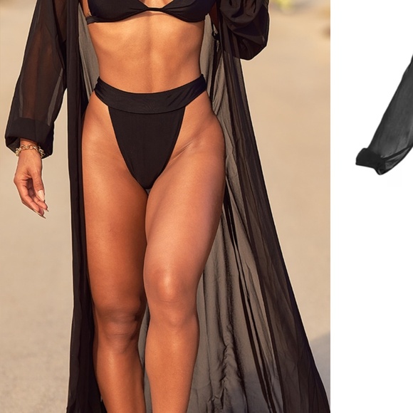 Black/white maxi belted beach kimono - Picture 3 of 14